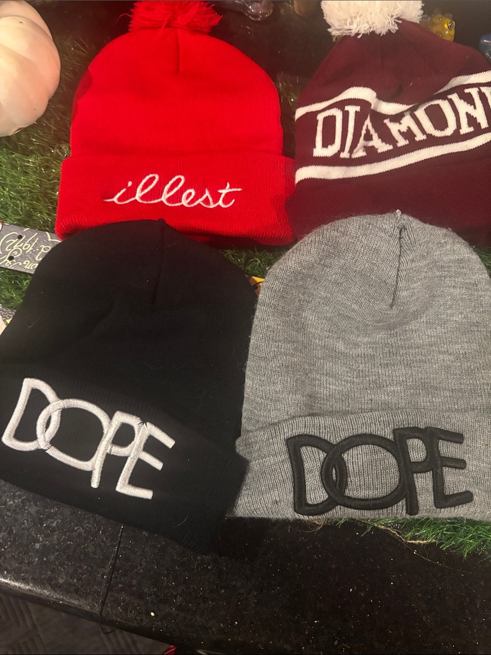 DOPE adult Beanie Hat - Black and Gray red and maroon set of 4